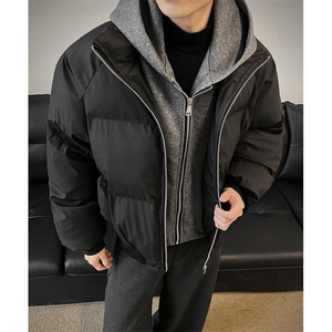 现货高品质重磅工艺美式高街假两件PU皮棉衣男女加厚棉服外套图片