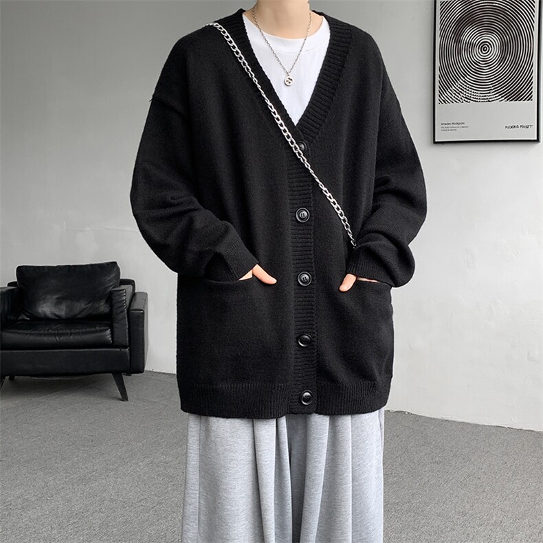 8XL-M大码V领开衫毛衣外套男日系复古宽松慵懒风针织衫KS002p55,男装针织衫/毛衣,电商B312