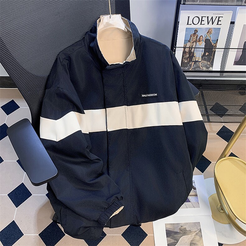 港风秋款男夹克双面穿立领条纹贴标宽松休闲外套jk628P60,男装夹克,星座1013-1