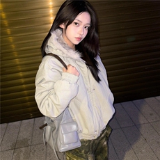 潮美式复古棉服女2025新款冬季黑色连帽外套女毛领加厚棉衣棉袄，男装棉衣，星座506A