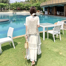 现货:夏装新款气质钩花蕾丝背心半身裙三件套装裙2C135-8803P155，女装套装/套裙，2C135