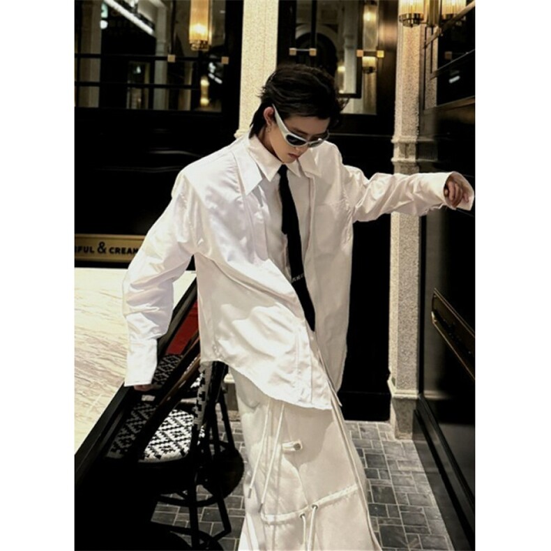 WE1596-P46纯色春秋款衬衫小众男女高级感外套韩系百搭翻领长袖，男装衬衫，电商B323A