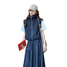 【现货】法式休闲牛仔马甲+裙子套装088-7713p165k228，女装套装/套裙，2C088