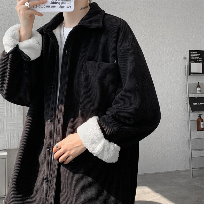 8XL-M加绒灯芯绒衬衫大码复古秋冬保暖上衣外套CS9001/P58加绒68,男装衬衫,电商B238