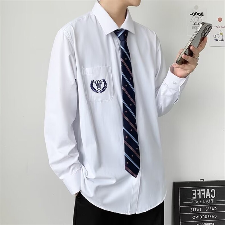 2025新款学院风白衬衫男长袖情侣制服领带衬衣CS028P25，男装衬衫，星座1108