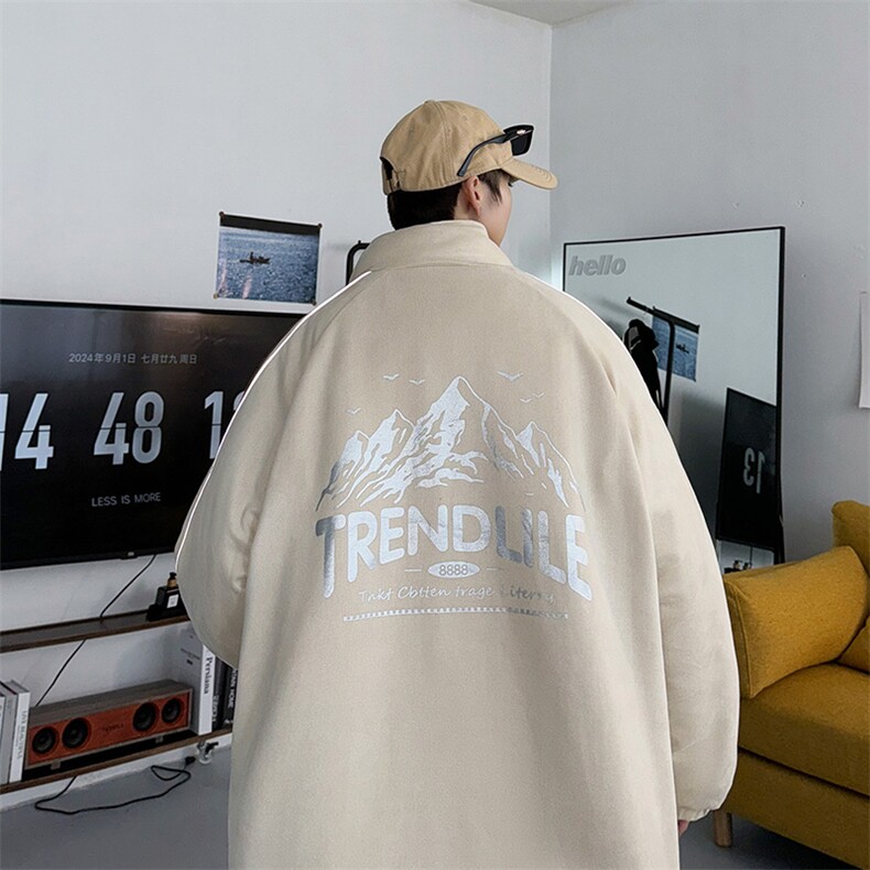 2025麂皮加绒棉衣棉服雪山印花面包服立领棉袄外套1619H-P90,男装棉衣,星座207