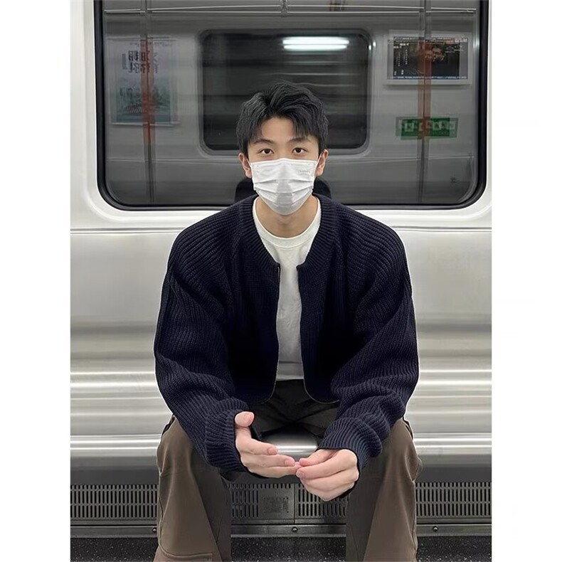 藏青色开衫毛衣男2025新款春秋季休闲潮常规长袖纯色立领青年气质,男装针织衫/毛衣,星座506A