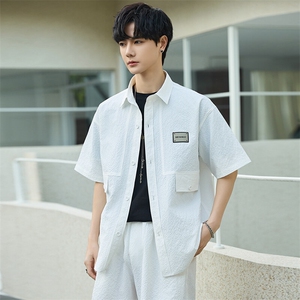 休闲套装男夏季薄款衬衫男士短袖短裤两件套衬衣帅气Y2505-P105图片