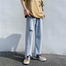 新款破洞牛仔裤男韩版潮流痞帅裤子夏季宽松休闲九分裤男N224-p38，男装牛仔裤，星座1008-1