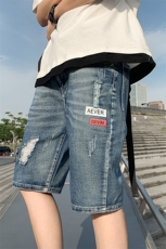 男士牛仔短裤夏季韩版潮流五分中裤宽松男生直筒裤子休闲D，男装牛仔裤，电商A318
