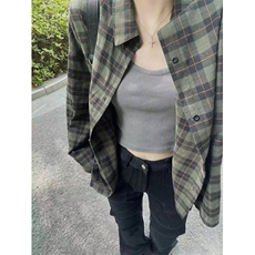 复古绿色格子衬衫女秋冬季宽松风中长款衬衣外套开衫外搭CA206，男装衬衫，星座1116A（原606A-3）