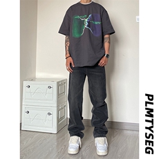 B221美式ins高街小众拉链直筒牛仔裤LK23028-P60控78，男装牛仔裤，电商B221