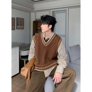1506/QB1010/P39秋冬学院风麻花毛衣男女韩版宽松叠穿坎肩马甲图片