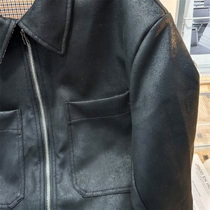 JK8563-P77 霜冻裂纹千鸟格内里PU皮猎装皮衣夹克男Cleanfit潮牌图片