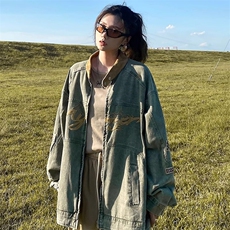 美式复古机车立领刺绣水洗牛仔夹克男女春秋潮街头嘻哈上衣外套，男装工装外套，星座1210-1