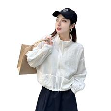 立领宽松防晒衣女夏季短款黄色休闲薄显瘦黄色设计感防晒服蝙蝠袖，女装短外套，深水步