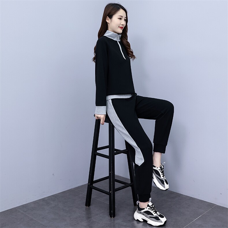 休闲女2025春装新款时尚拼接长袖长裤宽松显瘦运动卫衣,女装运动套装,凯瑟曼
