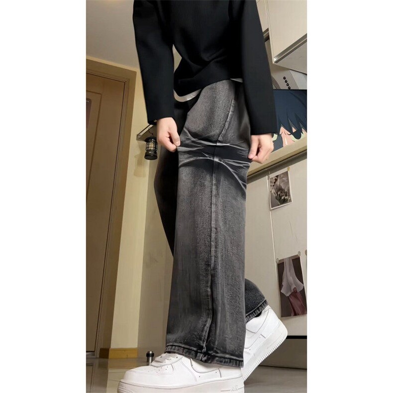 美式高街微喇牛仔裤男女春秋季新款高腰直筒显瘦阔腿裤XF910-P51,男装牛仔裤,星座1109-3