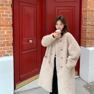 韩版气质波斯羊羔毛外套女2025冬季新款显瘦保暖长款皮毛一体大衣图片