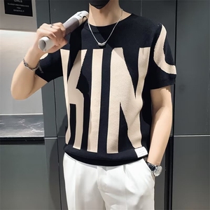 冰爽丝男秋冬短袖针织衫上衣修身圆领半袖男士内搭打底衫男 M863图片