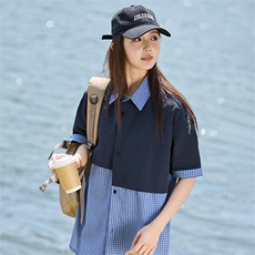 撞色夏季薄款短袖衬衫半袖衬衣新款宽松上衣女A406C6059特P40，男装衬衫，星座309（原A406）