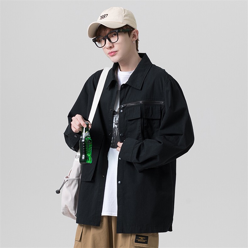 秋季工装衬衫夹克男潮牌多口袋水洗长袖衬衫EL-2510-P65,男装夹克,电商B306