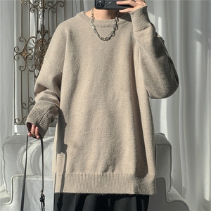 1港风宽松中性情侣潮流纯色大码M-5XL毛衣男外套7979P45加绒P55图片