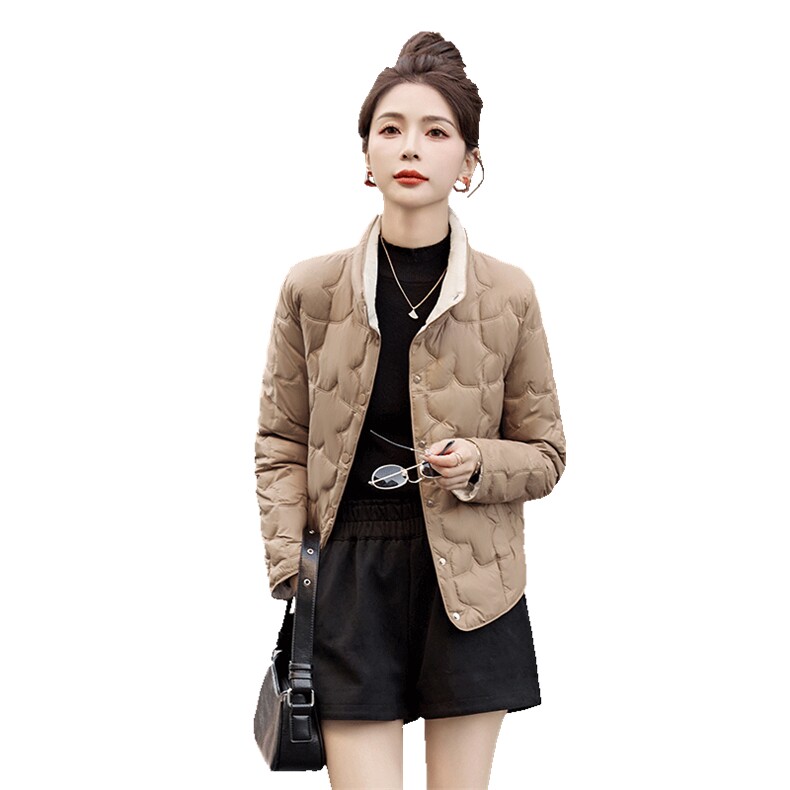 时尚洋气轻薄拼色棉服女2025冬季新款韩版宽松小个子外套,女装棉衣/棉服,自然秀