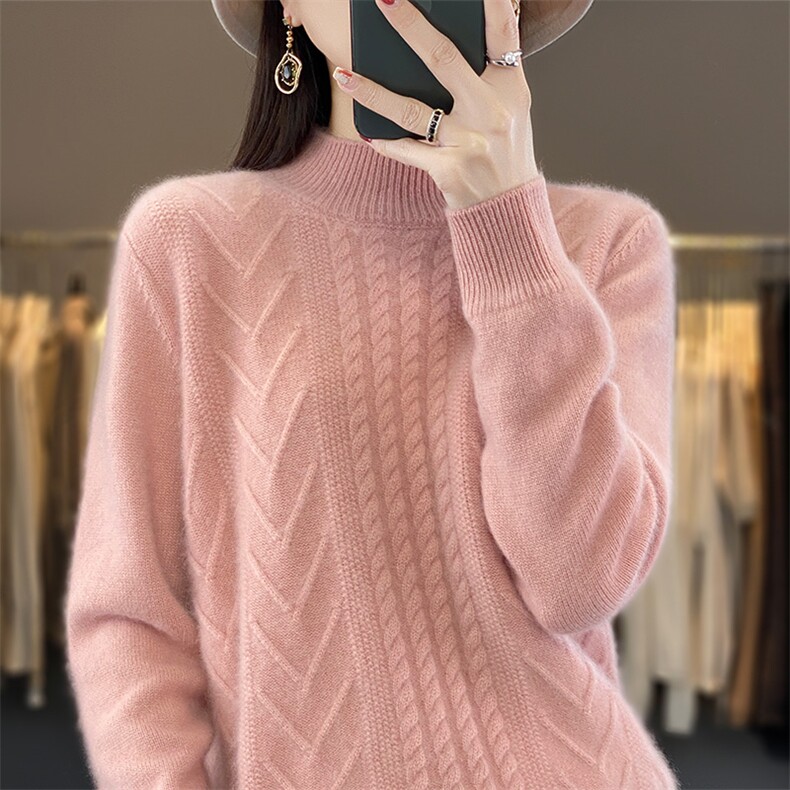纯色上衣2024秋装新款简约时尚显瘦套头女士羊毛针织衫,女装羊毛衫,暖圣羊羊绒