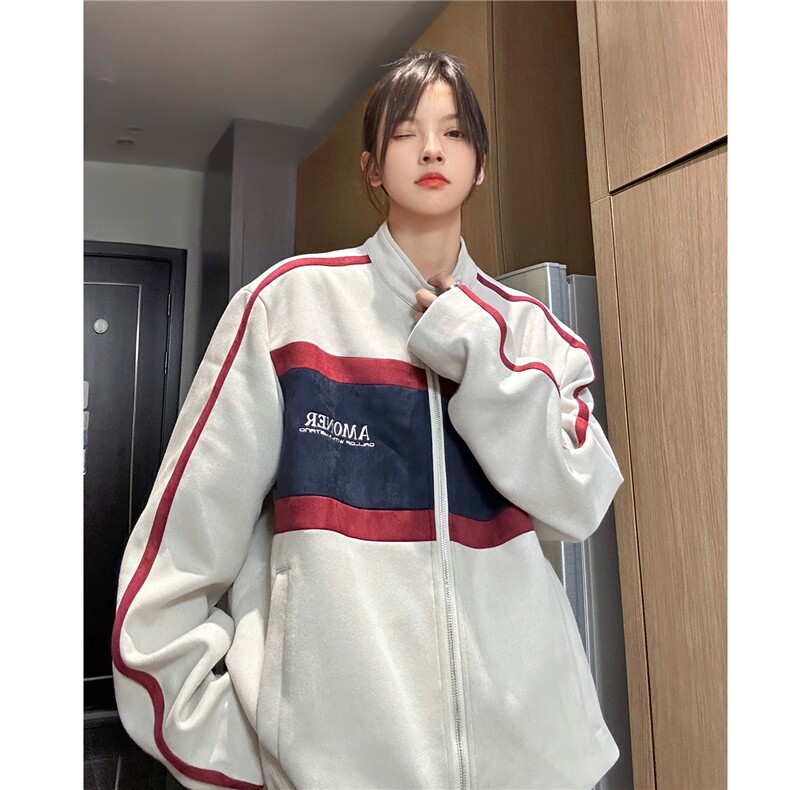 秋装美式复古机车服拼接鹿皮绒夹克外套上衣男女H889P108,男装夹克,电商A341