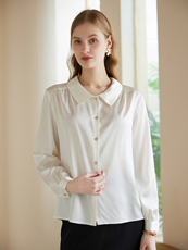 甜美优雅气质公主袖法式丝光款长袖衬衫，女装衬衫，澳冬特羊绒