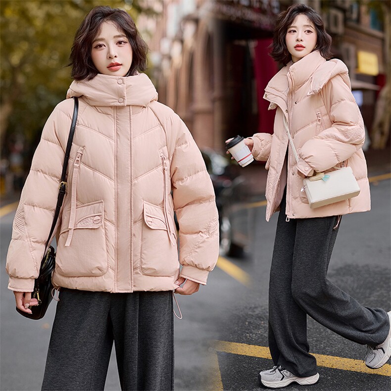 洋气减龄粉色短款羽绒服女2024冬季新款时尚百搭白鸭绒面包服外套,女装羽绒服,悦祺