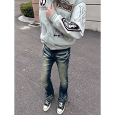 秋冬新款潮牌修身深蓝色牛仔裤男机车复古个性时尚青年小脚长裤子，男装牛仔裤，星座302B