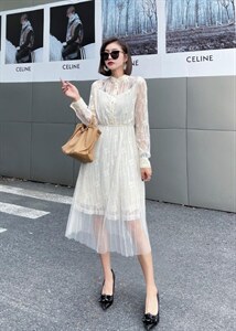 现货2021秋装新款百搭蕾丝连衣裙 M -XXL,女装连衣裙,艾涵o