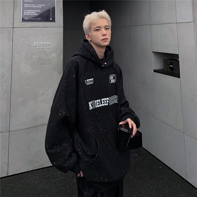 满天星连帽卫衣男春秋冬季2024新款美式拆牌宽松黑色上衣W109-P68,男装卫衣,电商C307