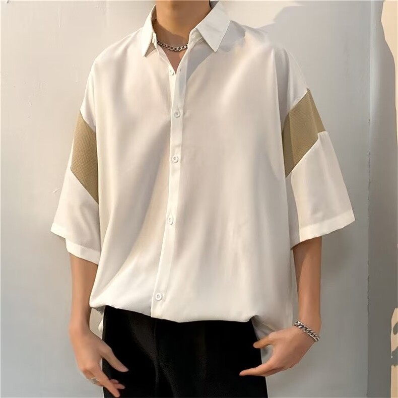 日系五分袖春夏季新款衬衫潮流慵懒男方领宽松型衬衫C1272P30,男装衬衫,星座1116-2