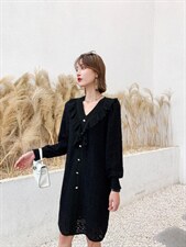 秋冬韩版针织蕾丝连衣裙，女装连衣裙，荷塘月色