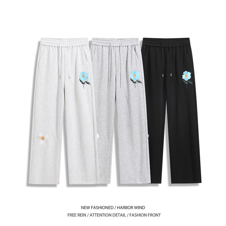 抖音品质美式休闲花朵刺绣设计感百搭卫裤B315-K25370-特p40控78,男装休闲裤,电商B315