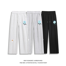 抖音品质美式休闲花朵刺绣设计感百搭卫裤B315-K25370-特p40控78，男装休闲裤，电商B315