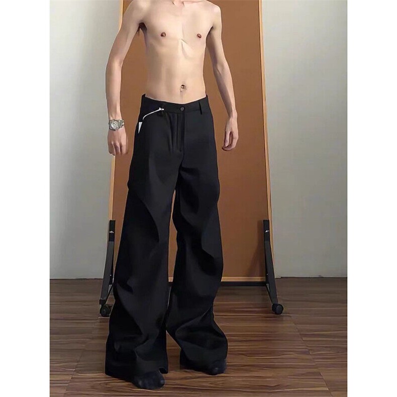 美式垂感直筒西裤男春夏季潮牌宽松褶皱cleanfit拖地阔腿休闲裤子,男装休闲裤,星座313A(原308A-2)