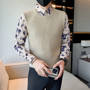 店主风小伙秋冬男士针织毛衣假二件打底衫301A-1/M86/P75图片