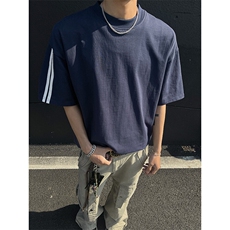 高品质二开240克宽松纯棉美式高街痞帅两杠织带短袖T恤特19.5，男装T恤，电商A486-1