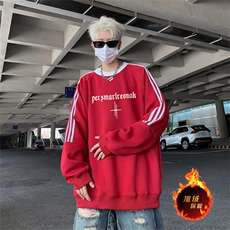 抖音得物供货提供视频秋冬重磅美式宽松织带圆领卫衣0338，男装卫衣，电商A486