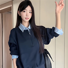 Y506-P61新款春季格子拼接简约卫衣学院风套头，男装卫衣，电商B323A