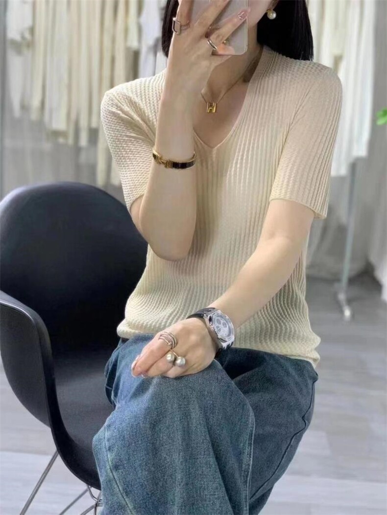 莱赛尔面料三色V领针织百搭款，其它，哥卓