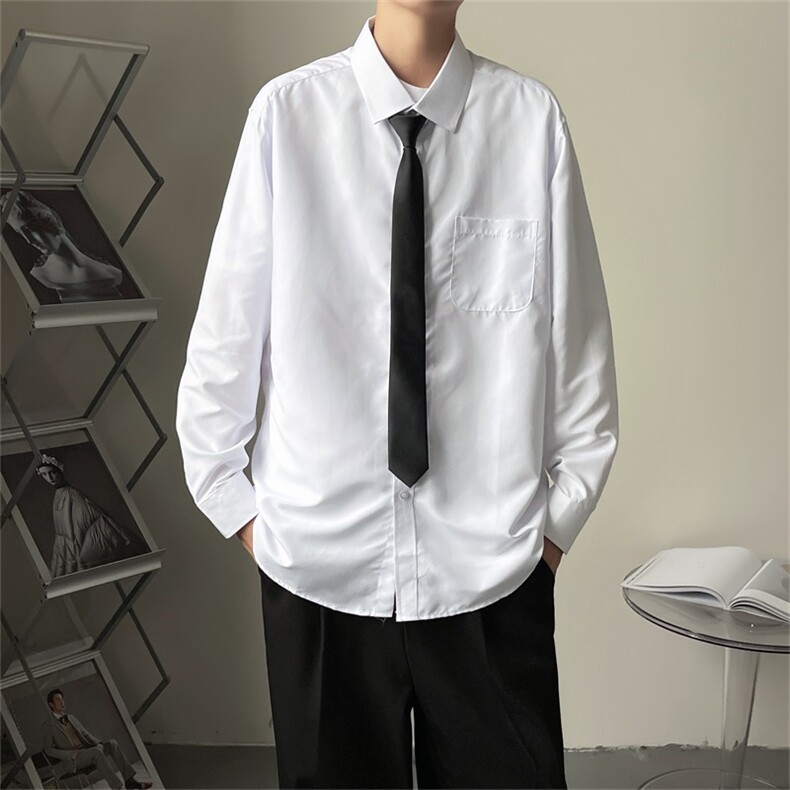 送领带长袖衬衫男情侣宽松衬衣潮流韩版学院风痞帅上衣c021-p30，男装衬衫，星座1008-1