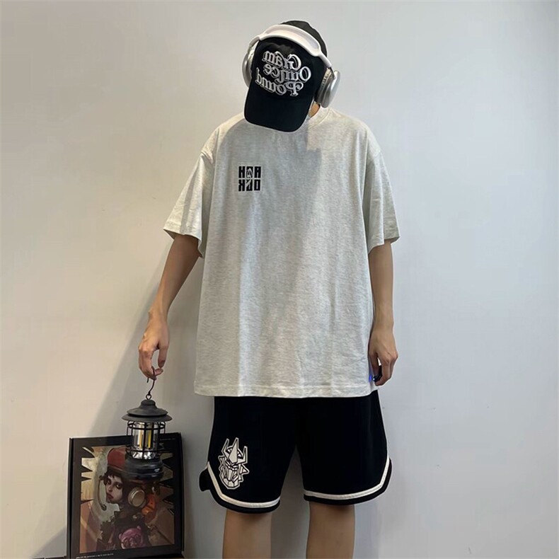 万针全刺绣工艺抖音得物高品质260克重磅纯棉双纱美式高街短袖T恤,男装T恤,电商A486-1