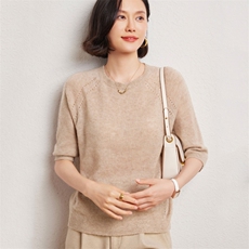 单股一线成衣女士天丝圆领短袖，女装T恤，臻维羊绒