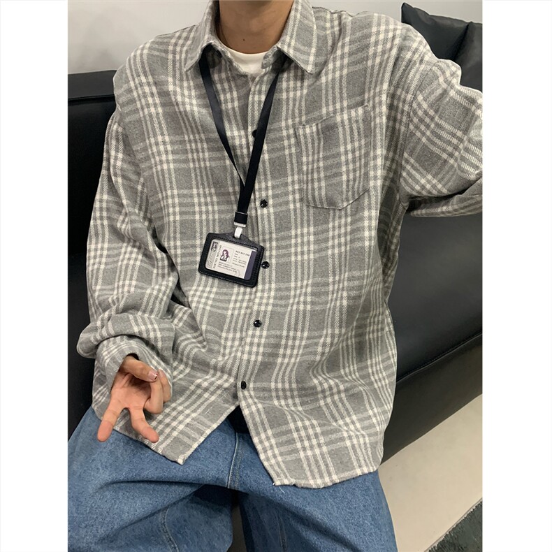 现货~磨毛格子大码长袖衬衫C5891/特P25灰色,男装衬衫,电商A094