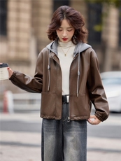 【冬季新款】大量现货时尚百搭可脱卸毛线帽加绒加厚皮棉外套，女装皮衣，缘衣格